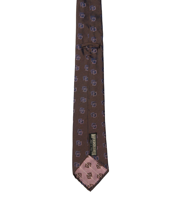 Jacquard tie - 7 Fold - Medium brown with grey motif