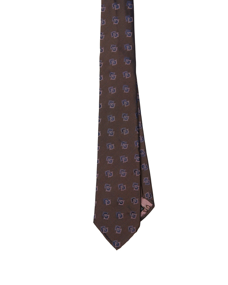 Jacquard tie - 7 Fold - Medium brown with grey motif