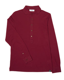 Polo long sleeves - Pique cotton - Marrone red