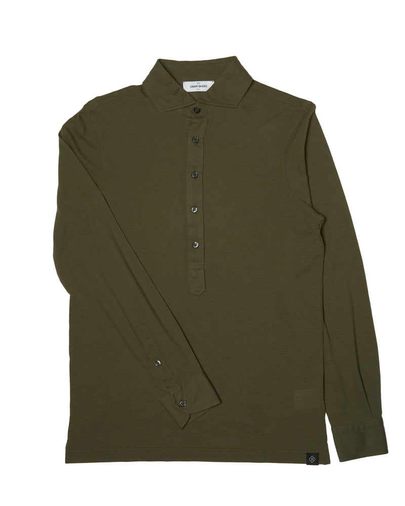 Polo long sleeves - Pique cotton - Olive green