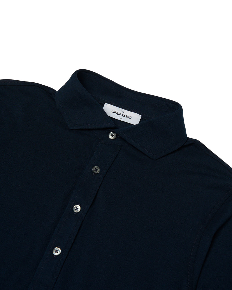 Polo long sleeves - Pique cotton - Navy blue