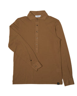 Polo long sleeves - Pique cotton - Caramel