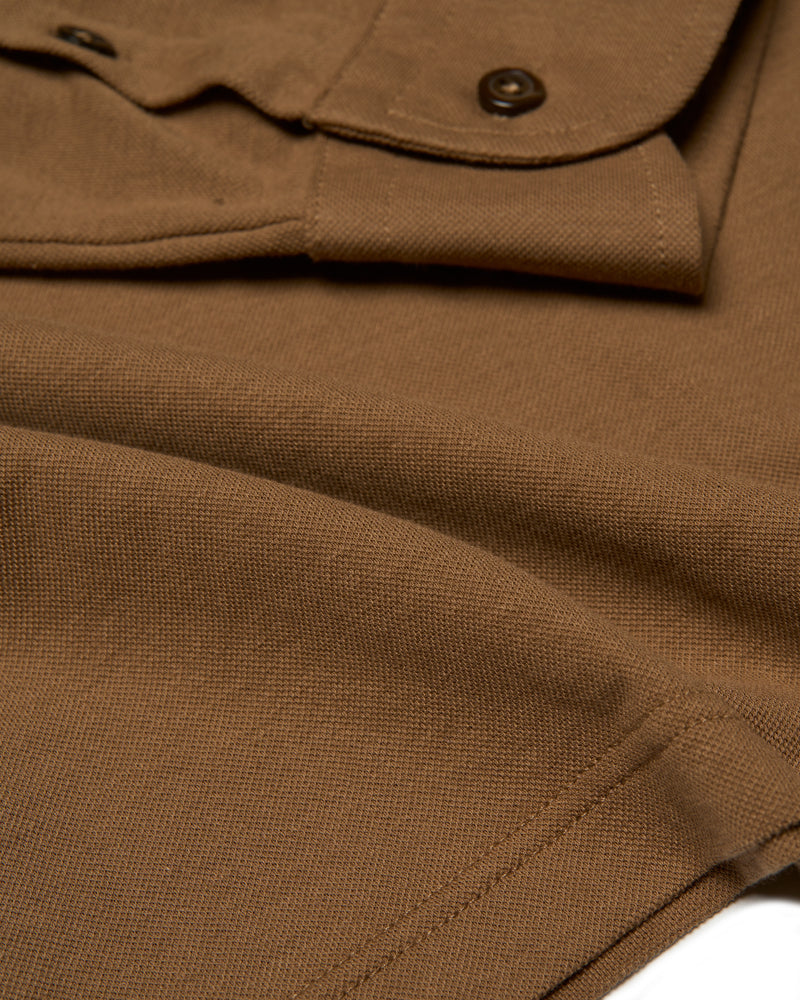 Polo long sleeves - Pique cotton - Caramel