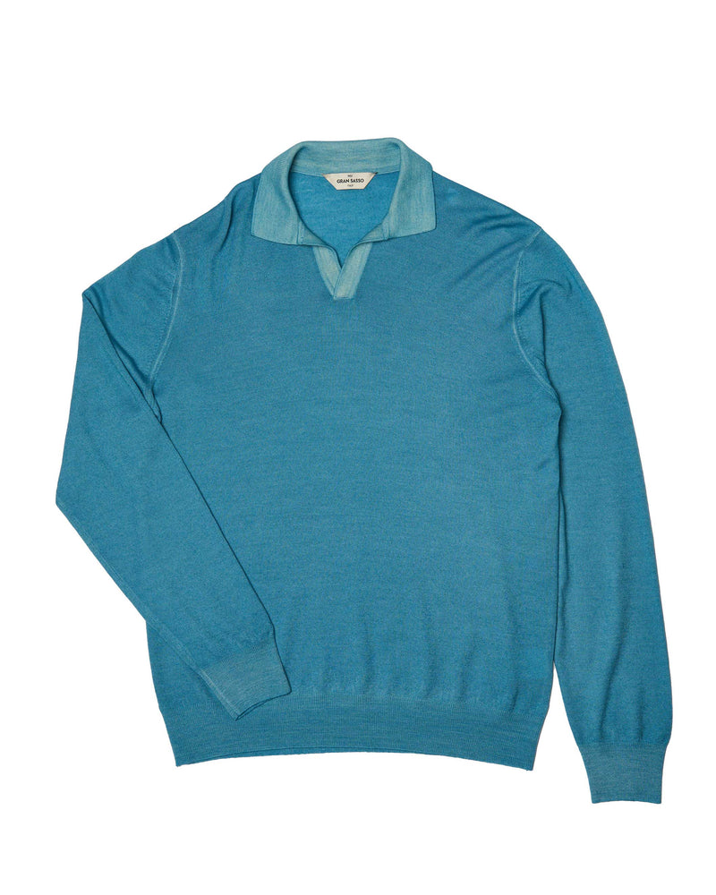 Knitted washed wool polo - Tortoise blue