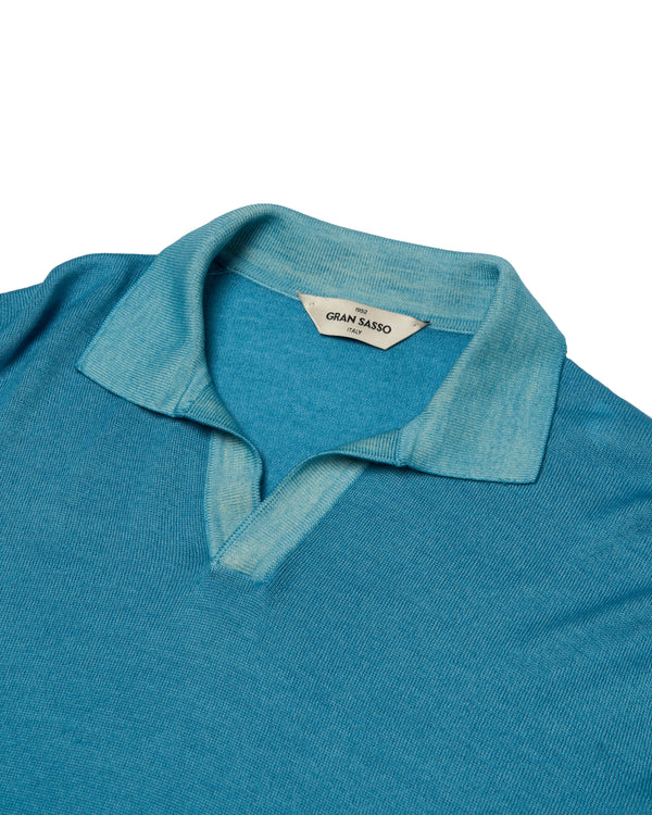 Knitted washed wool polo - Tortoise blue