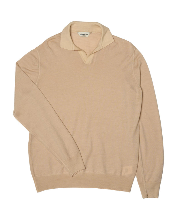 Knitted washed wool polo - Pale brown