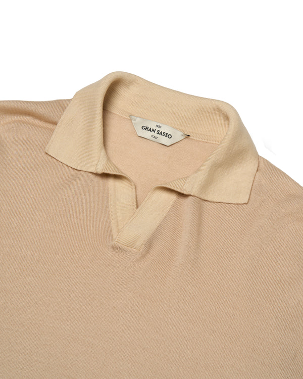 Knitted washed wool polo - Pale brown