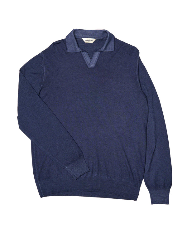 Knitted washed wool polo - Navy blue