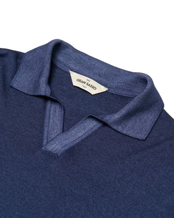 Knitted washed wool polo - Navy blue