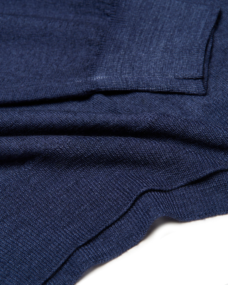 Knitted washed wool polo - Navy blue