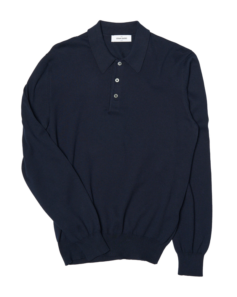 Knitted cotton polo - Navy blue