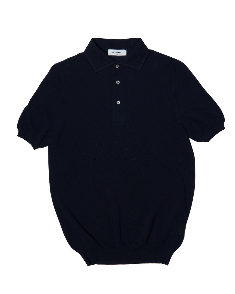 Polo short sleeves - Knitted pique cotton - Navy blue