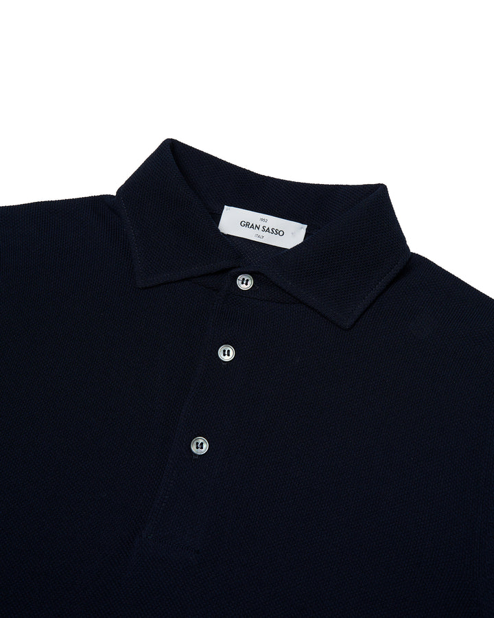 Knitted pique cotton polo - Navy blue