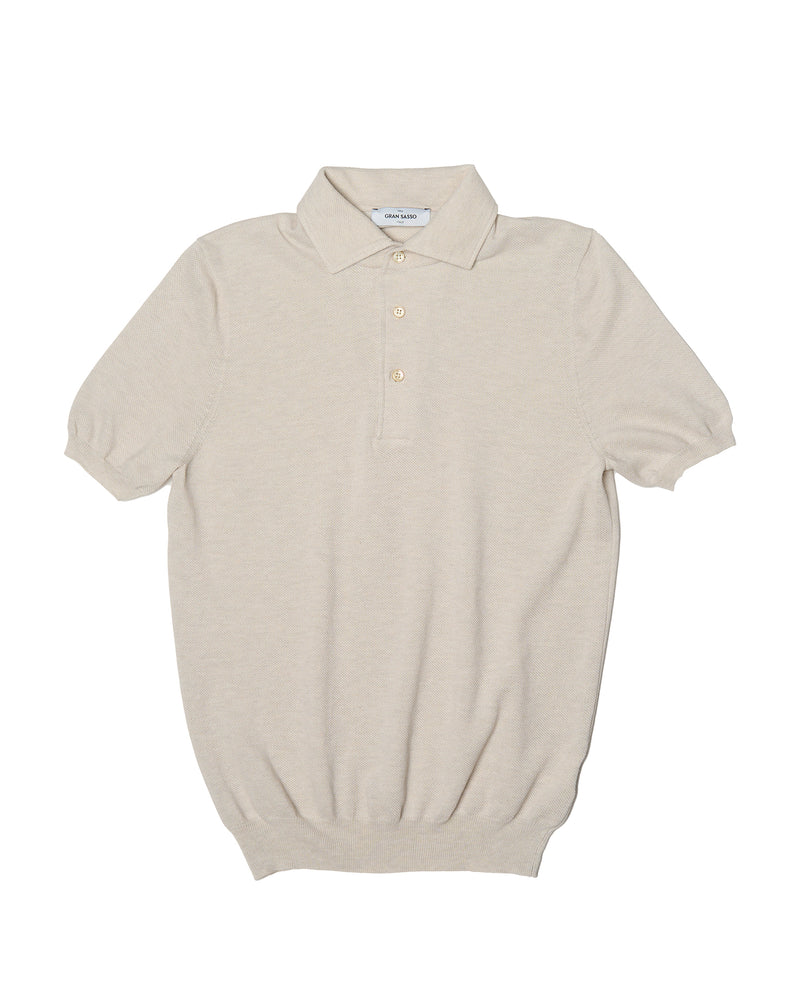 Polo short sleeves - Knitted pique cotton - Off white