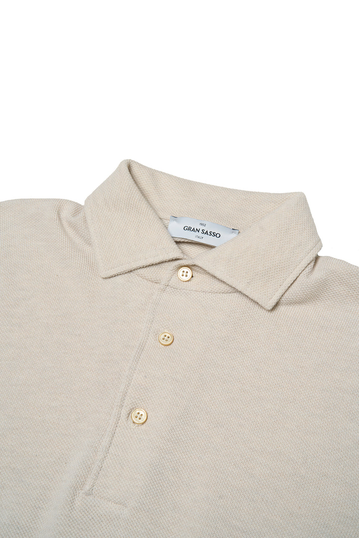 Knitted pique cotton polo - Off white