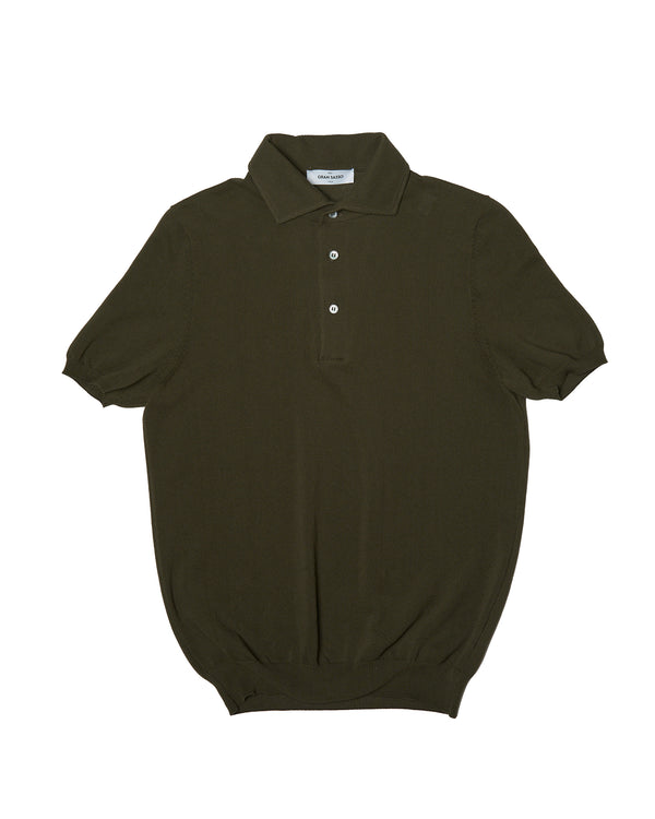 Polo short sleeves - Knitted pique cotton - Olive green