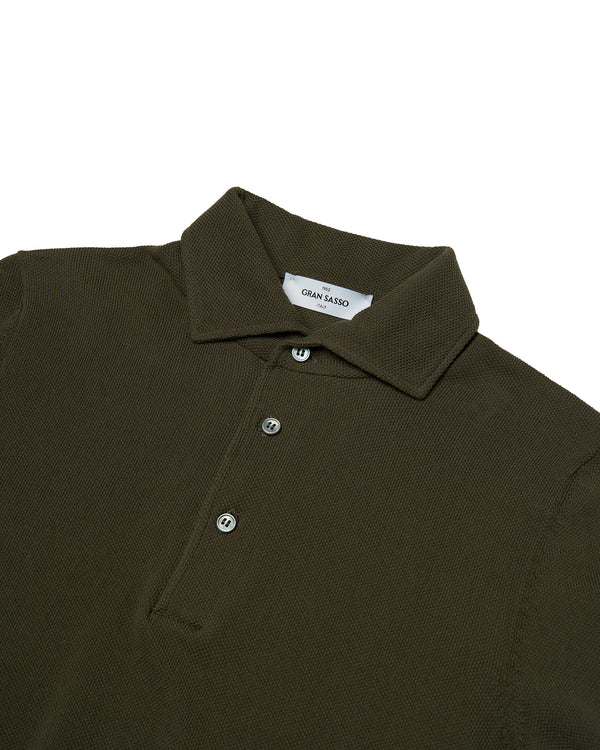 Polo short sleeves - Knitted pique cotton - Olive green