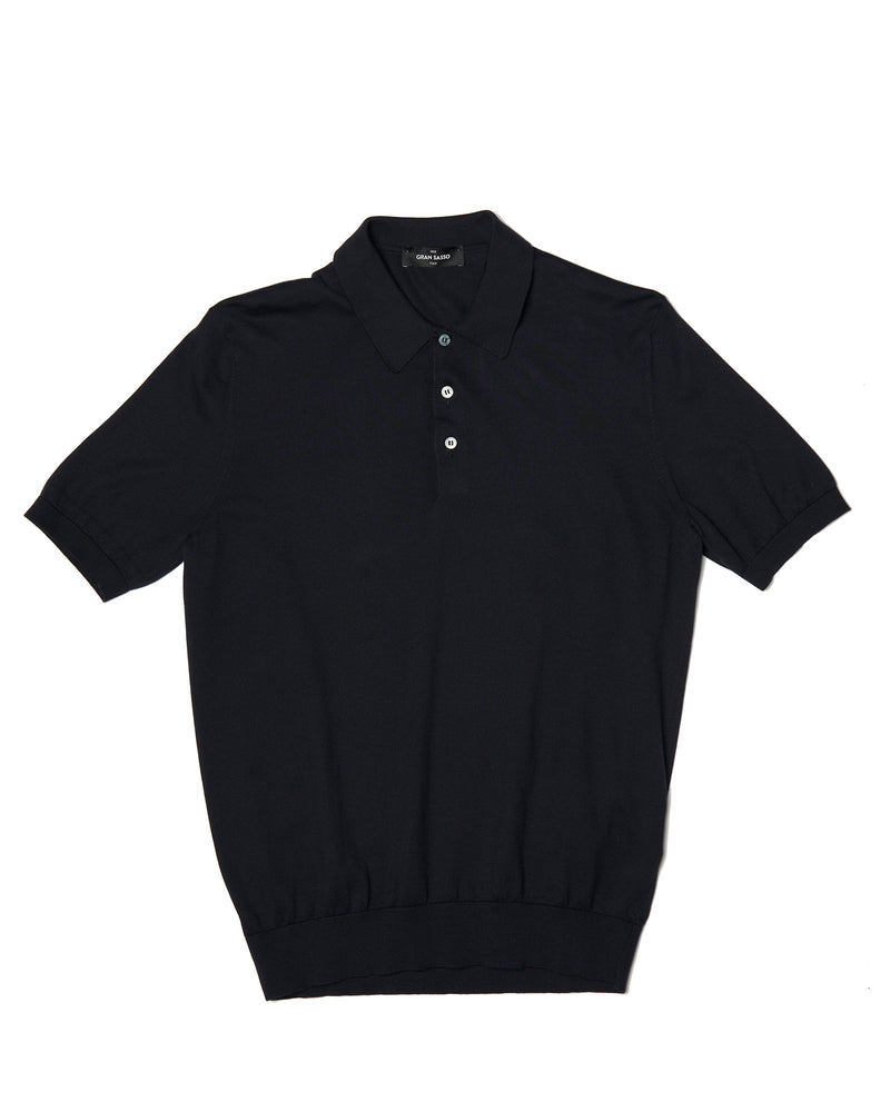 Polo short sleeves - knitted Suvin cotton - Navy blue