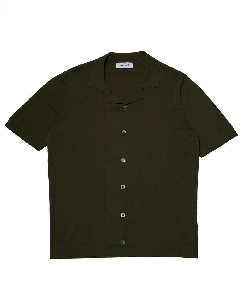 Shirt short sleeves - knitted cotton - Olivegreen