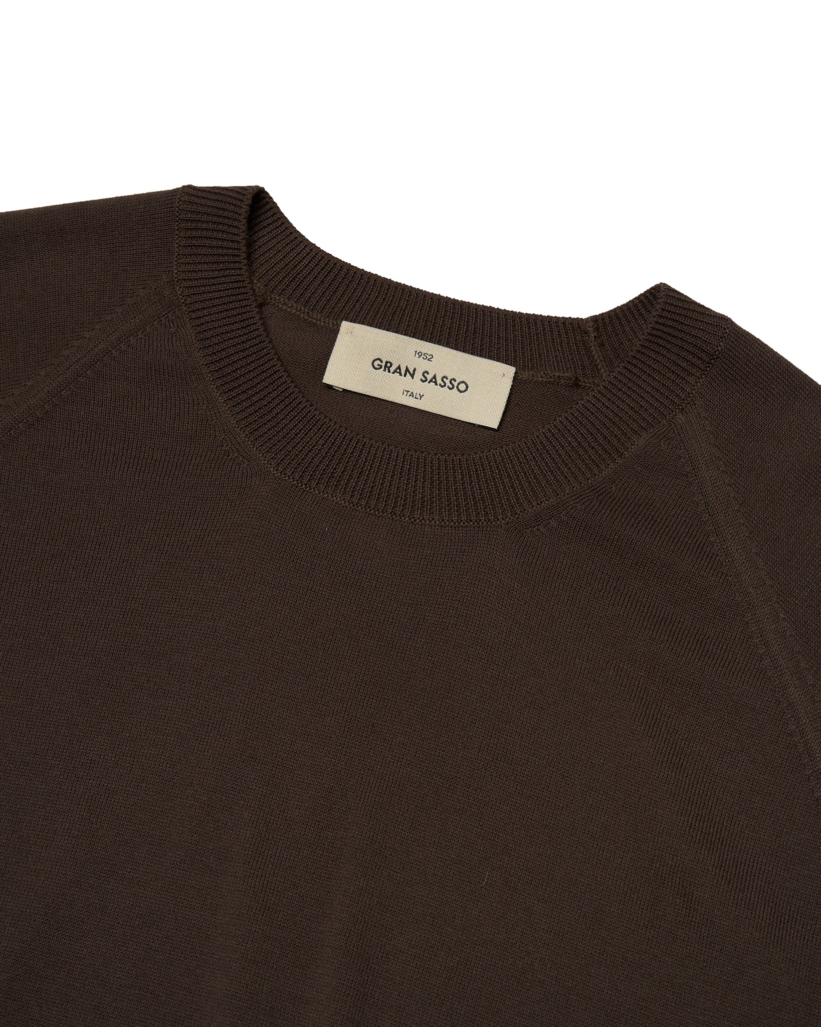 Crewneck Knitted organic cotton T-shirt - Brown