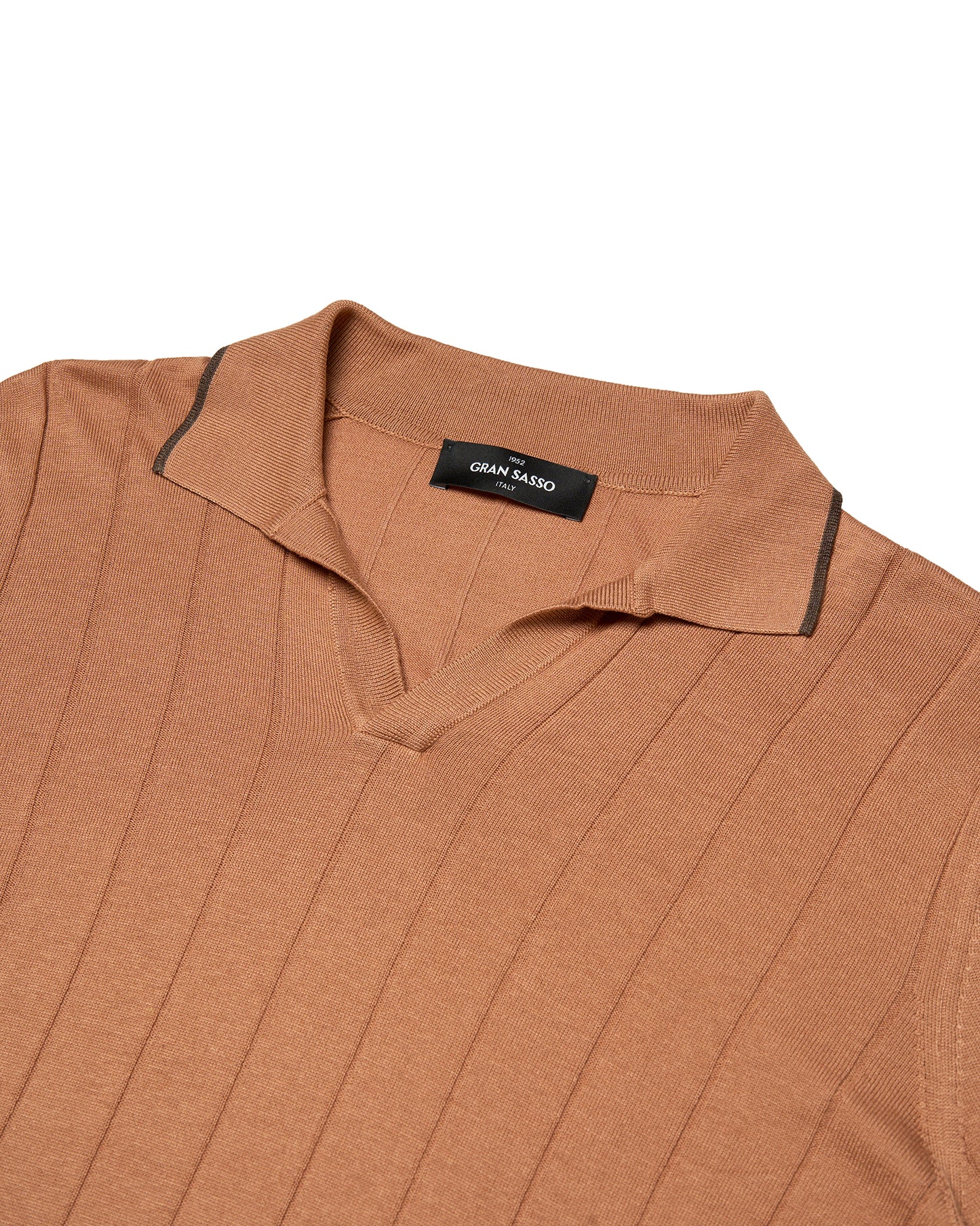 Knitted Two tone silk polo - Salmon / brown rim