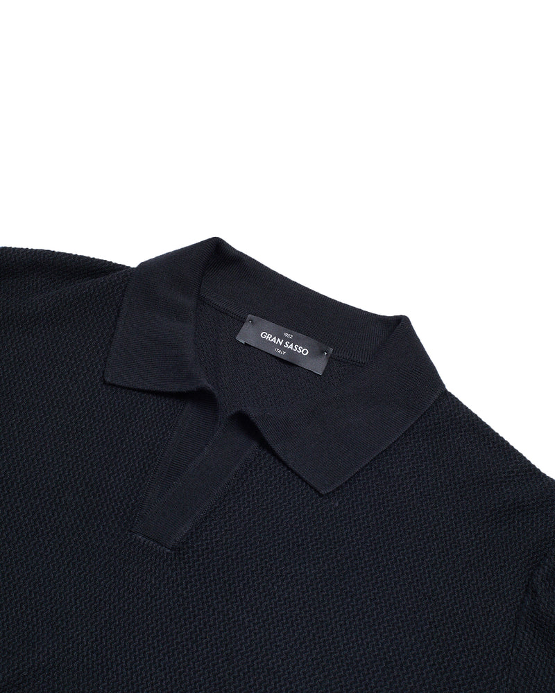 Knitted zigzag silk and cotton polo - Black