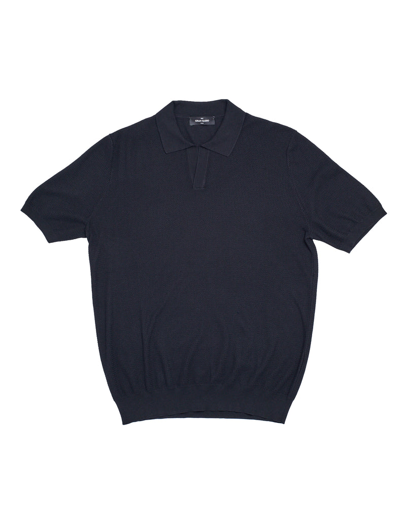 Knitted zigzag silk and cotton polo - Black