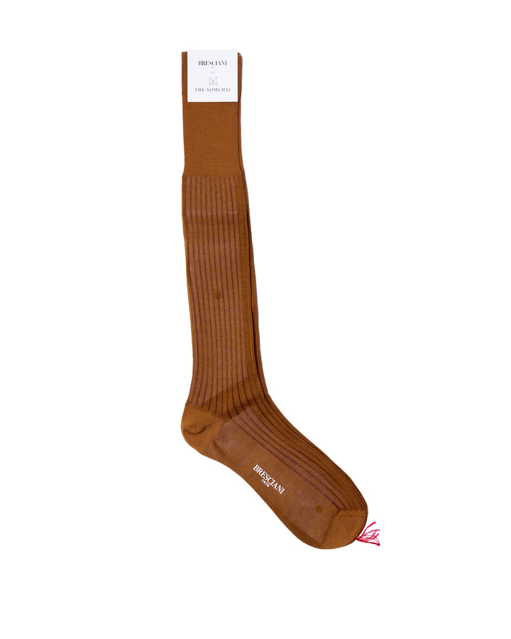 Knee length socks - Color ribbed cotton  - Cannella Bruciato