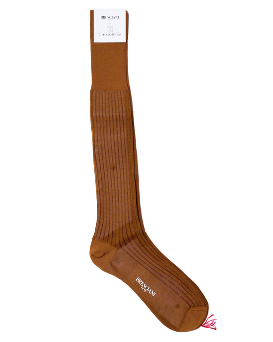 Knee length socks - Color ribbed cotton  - Cannella Bruciato