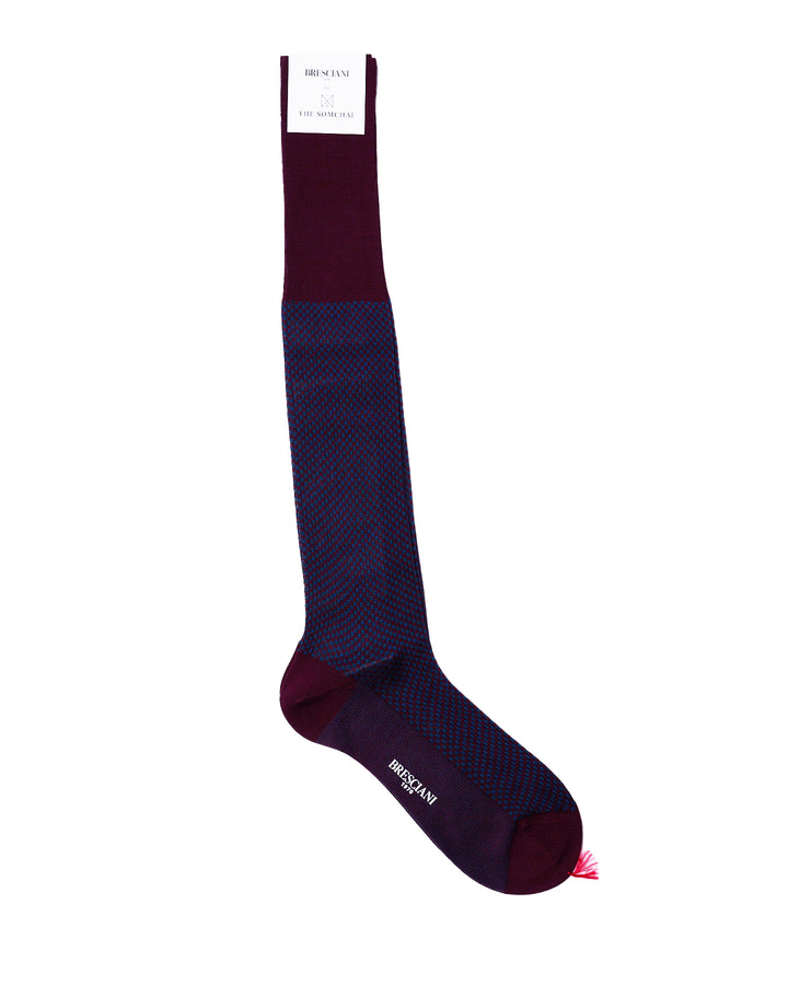 Knee length socks - Checkered cotton  - Bordeaux Bluette