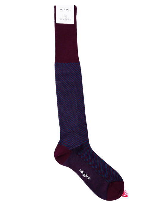 Knee length socks - Checkered cotton  - Bordeaux Bluette