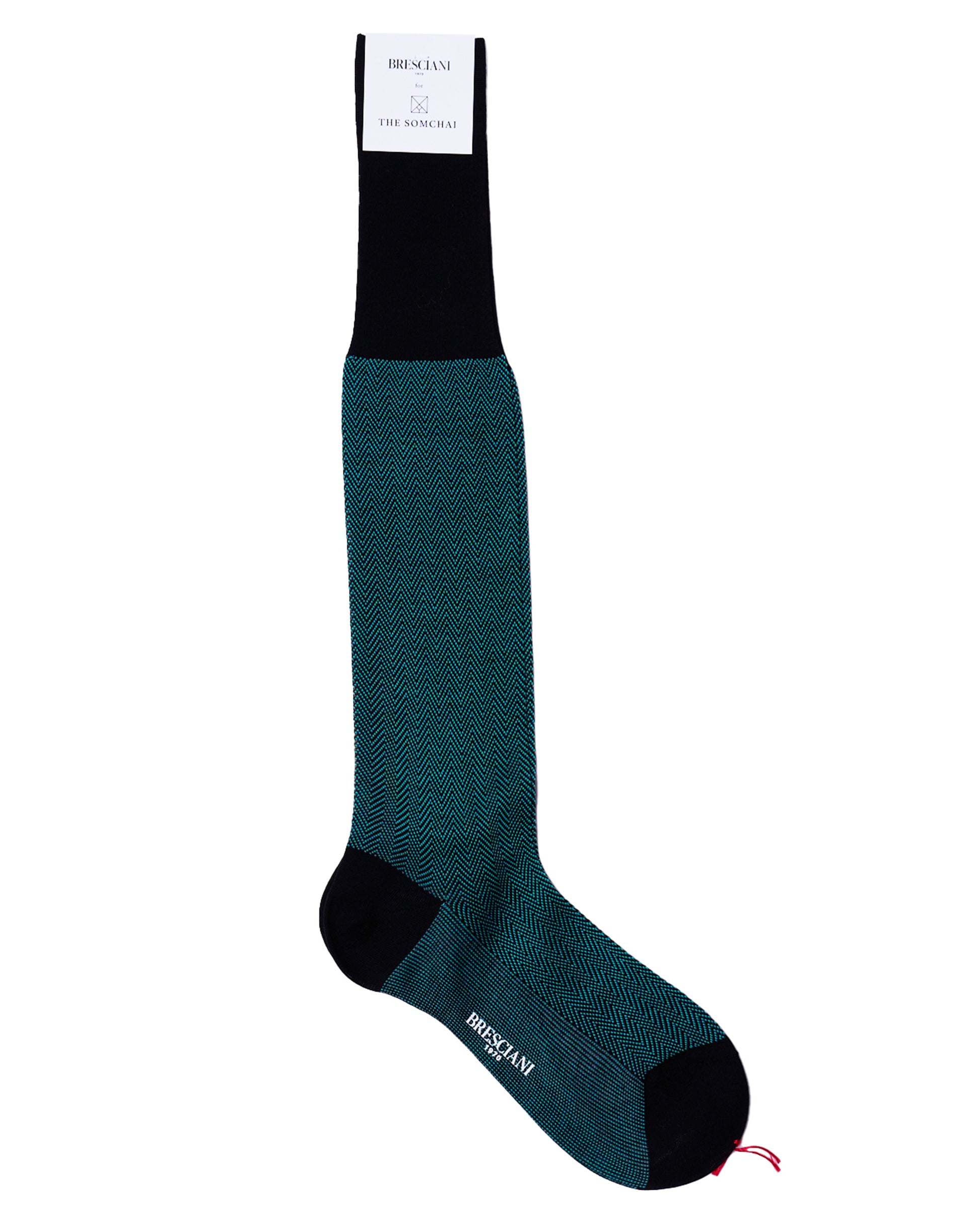 Knee length socks - Herringbone cotton  - Nero Aqua