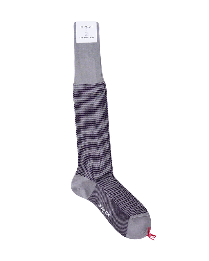 Knee length socks - Houndstooth cotton  - Allumino purple