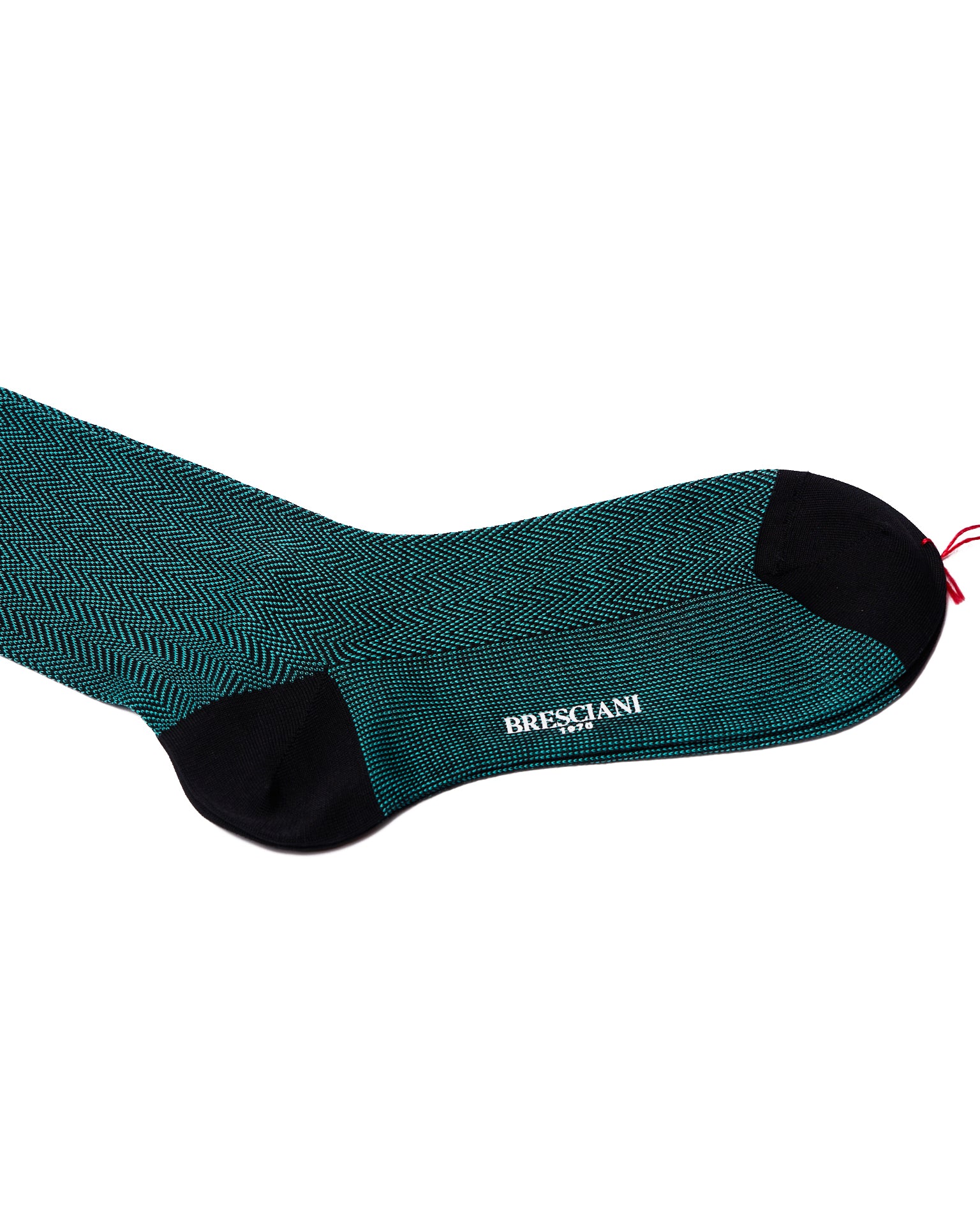 Knee length socks - Herringbone cotton  - Nero Aqua