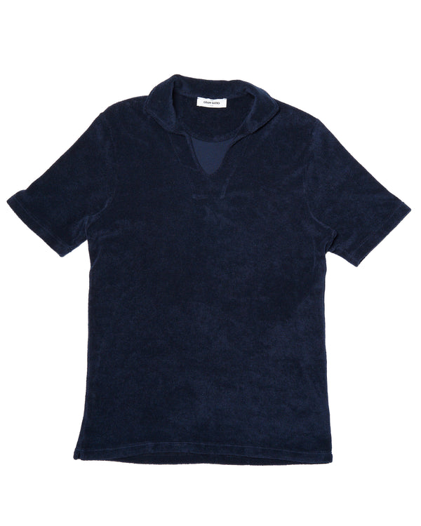 Polo short sleeves - Towel cotton - Navy blue