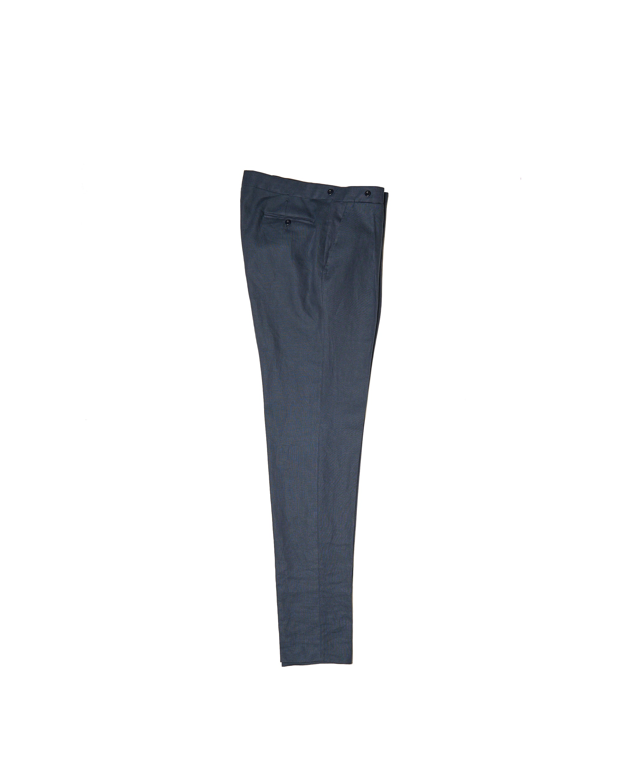 Plain linen trousers - Double pleat - Medium blue