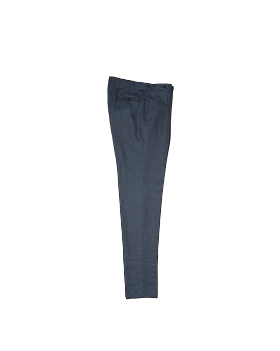 Plain linen trousers - Double pleat - Medium blue