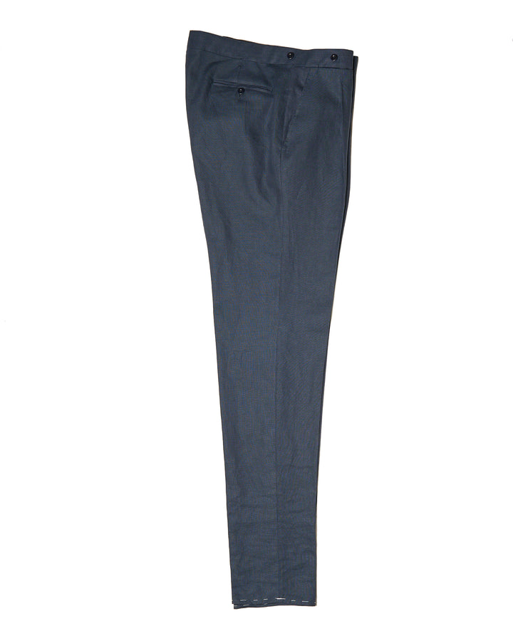 Plain linen trousers - Double pleat - Medium blue