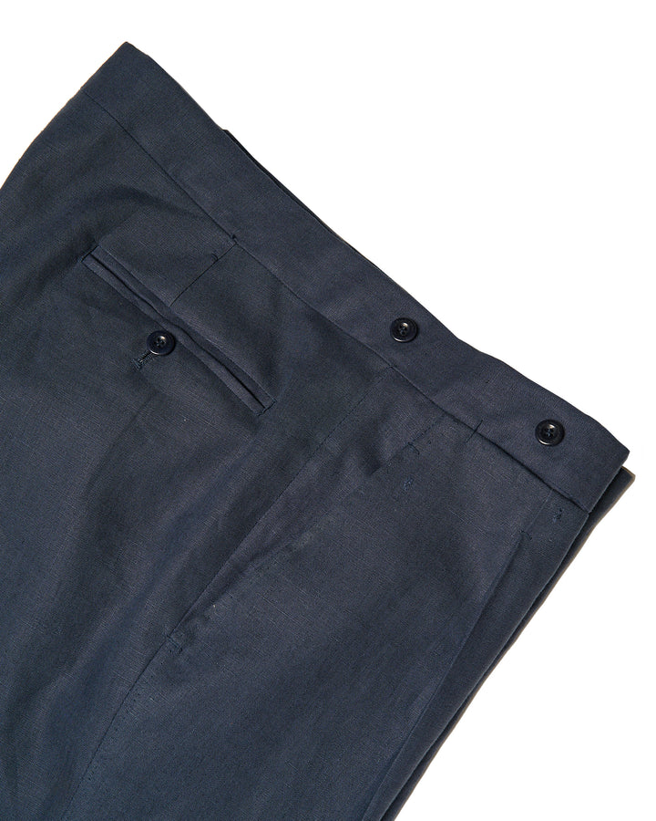 Plain linen trousers - Double pleat - Medium blue