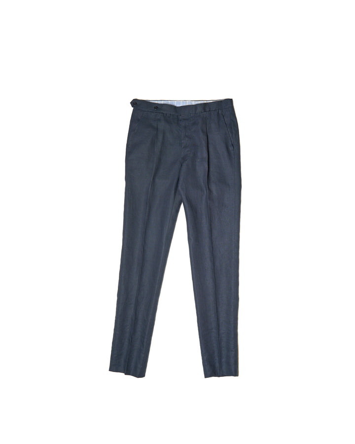 Plain linen trousers - Double pleat - Medium blue