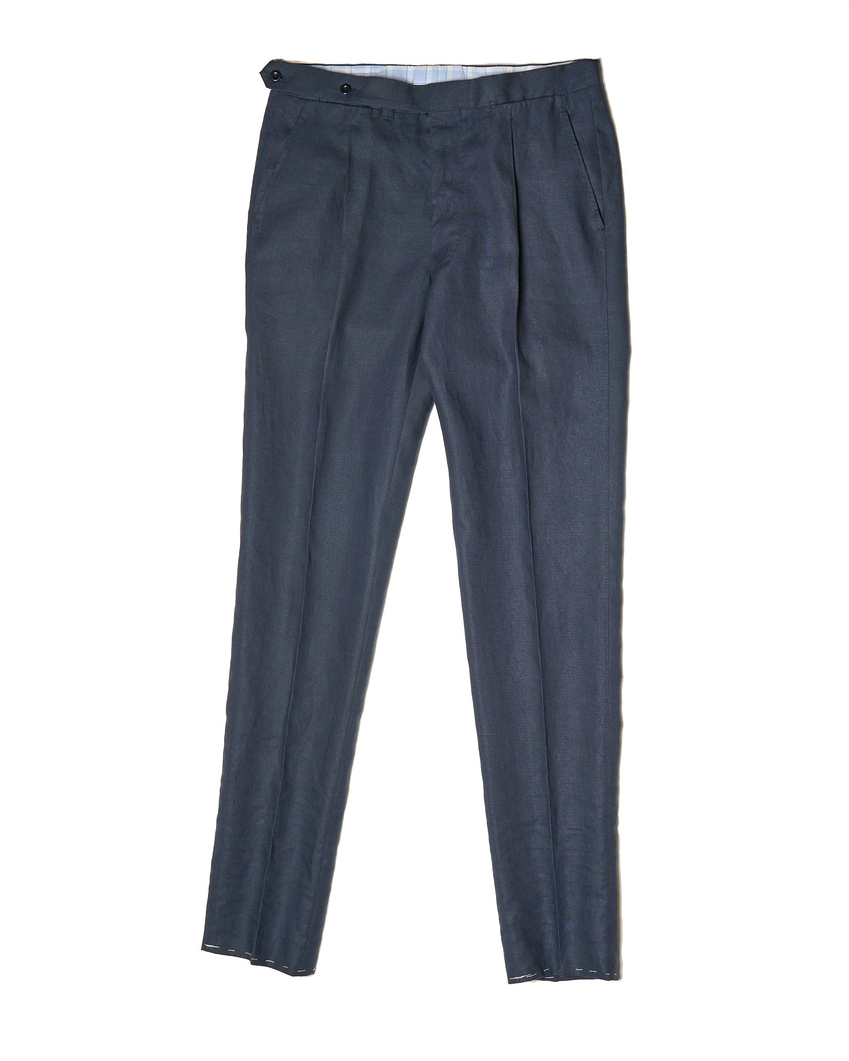 Plain linen trousers - Double pleat - Medium blue