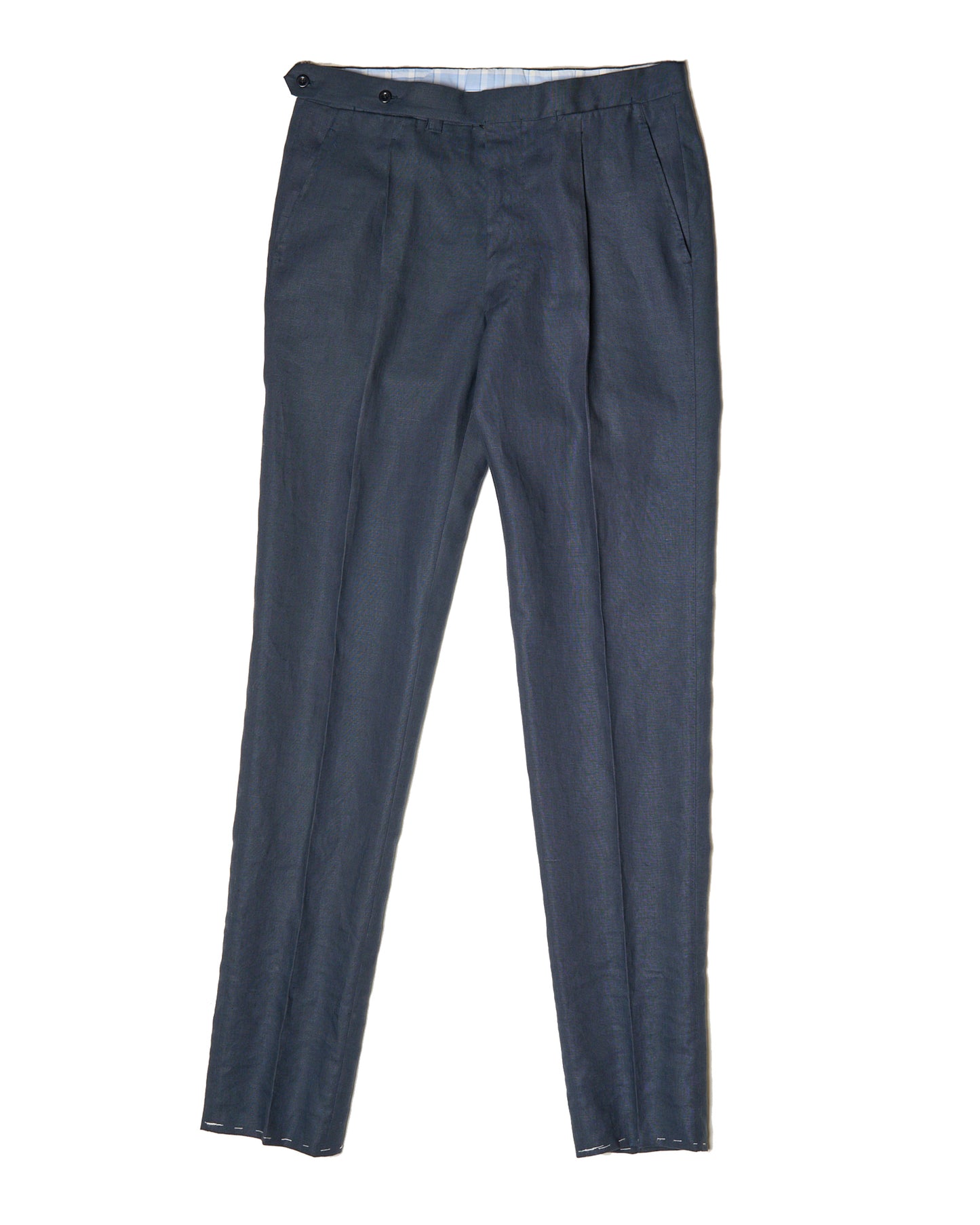 Plain linen trousers - Double pleat - Medium blue