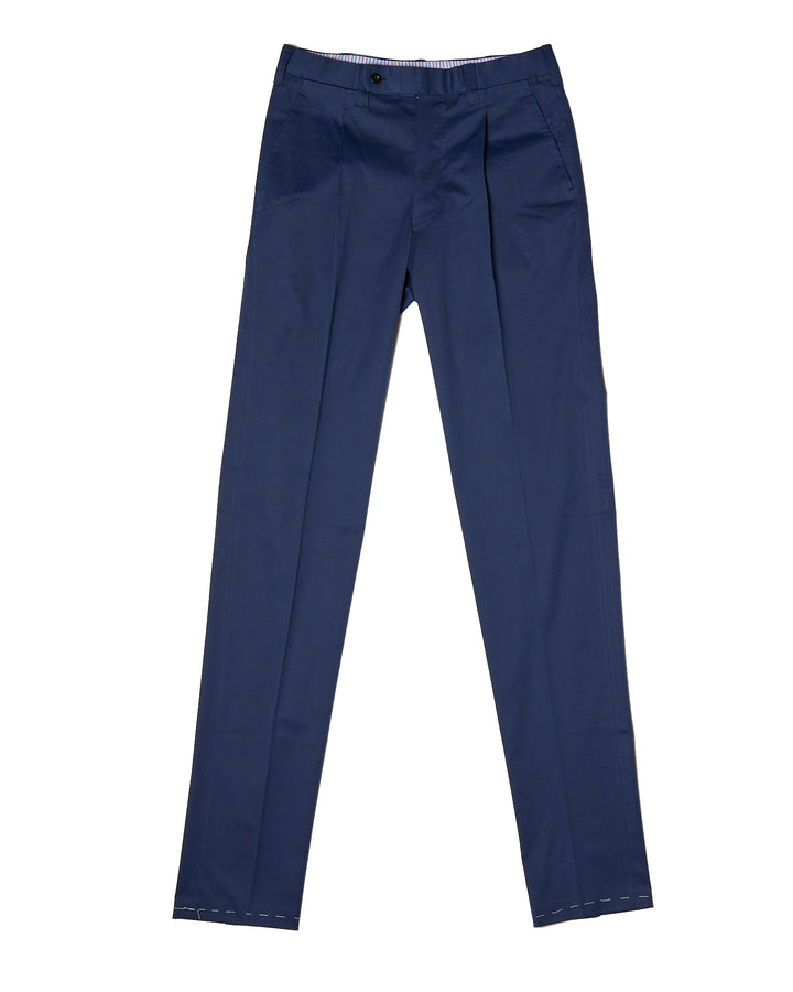 Light weight cotton trousers - Single pleat - Medium blue