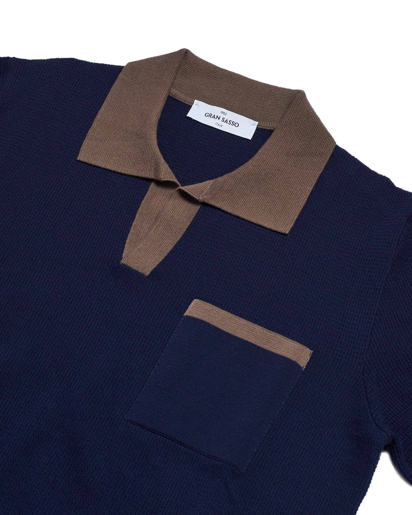 Knitted skipper cotton polo - Navy blue/Brown