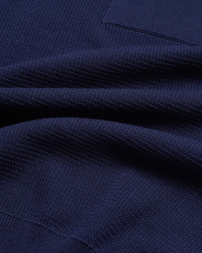 Knitted skipper cotton polo - Navy blue/Brown