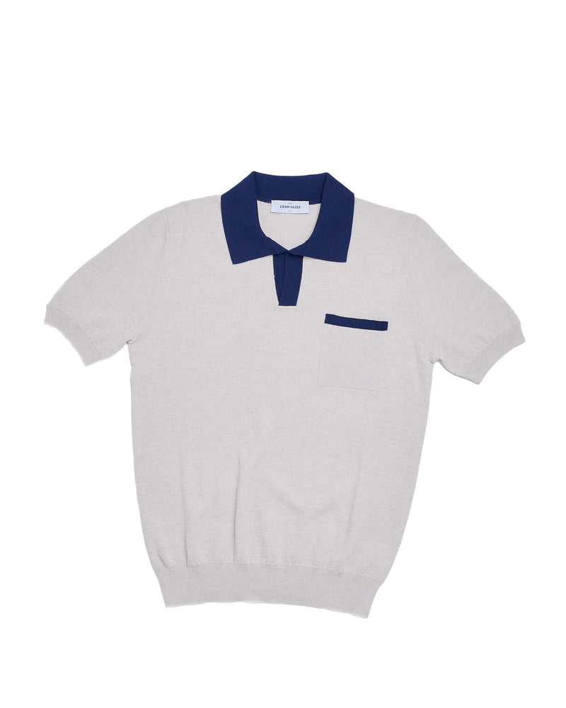 Knitted skipper cotton polo - Off white/Navy