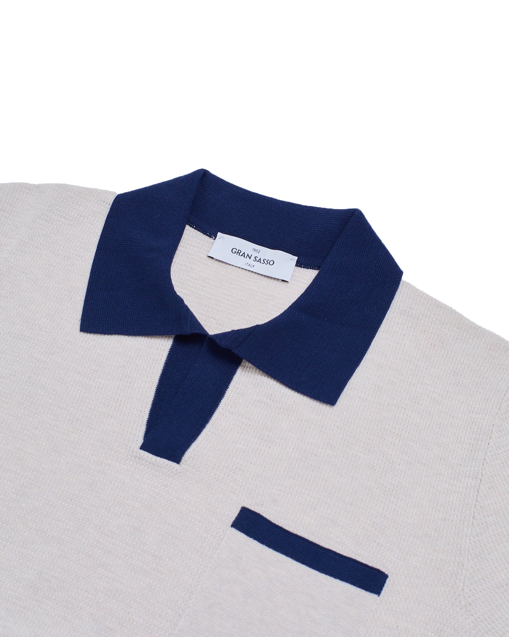 Knitted skipper cotton polo - Off white/Navy