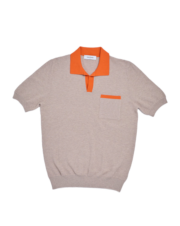 Knitted skipper cotton polo - Brown and orange