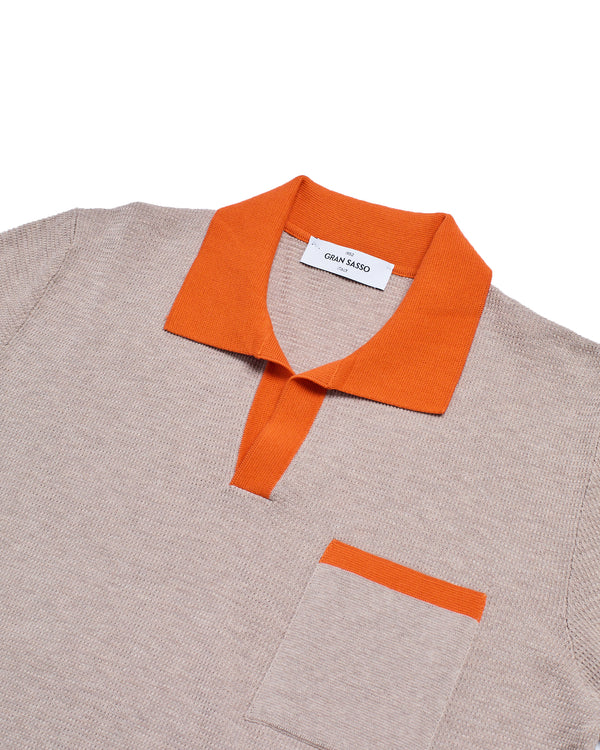 Knitted skipper cotton polo - Brown and orange