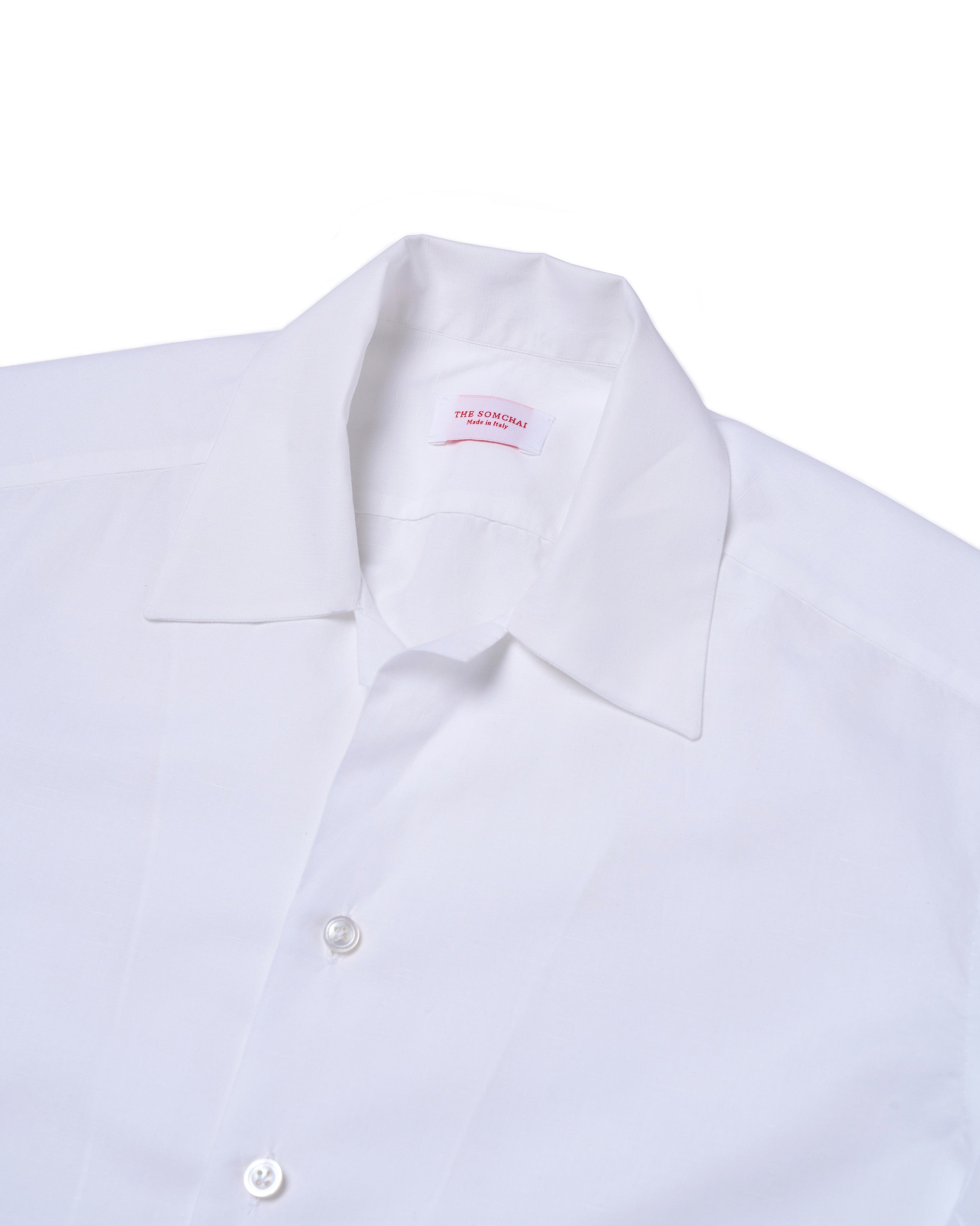 Cuban collar shirt - Plain White - Linen